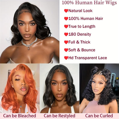 Bob Wig Human Hair 13x4 Lace Front Wigs Human Hair Pre Plucked Glueless Wigs Human Hair Short Bob Wigs Brazilian Body Wave Wear And Go Human Hair Wig