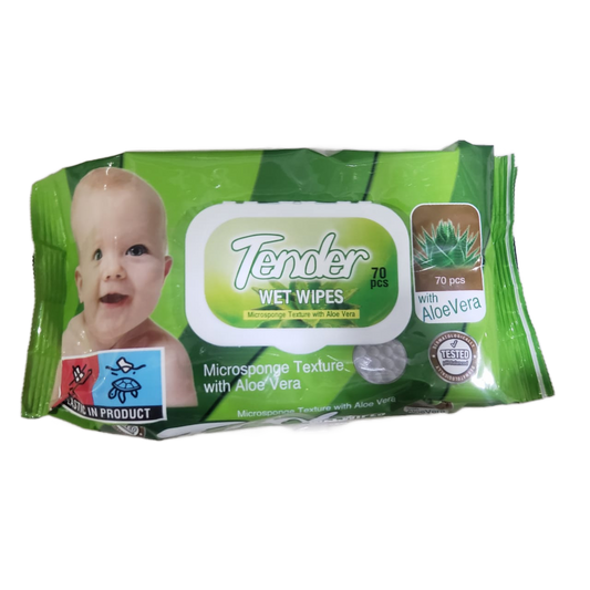 WET WIPES TENDER, MICROSPONGE TEXTURE WITH ALOE VERA, 70 PCS
