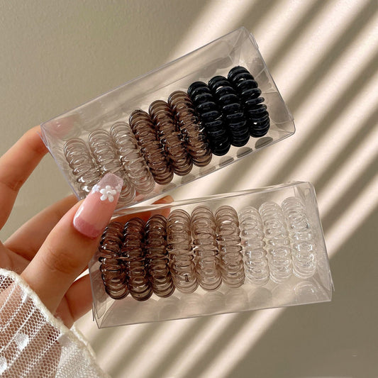 [No Crease Hair Ties] 9 Pcs No Crease Spiral Hair Ties | Coil Hair Ties, Phone Cord Hair Ties, Women Ponytail Holder Elastics