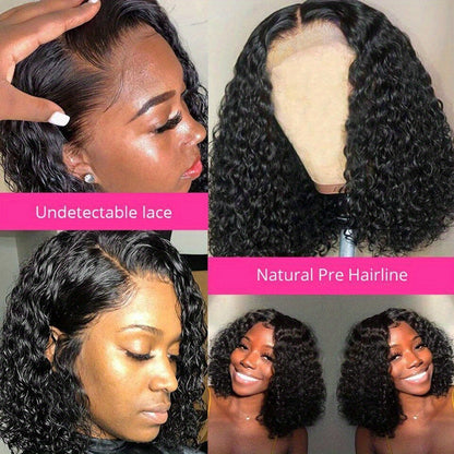 150% Density 13x4 Lace Front Human Hair Wig Short Curly Bob Lace Front Human Hair Wigs PrePluck With Baby Hair Kinky Wave Frontal Wigs For Women Deep Wave Lace Wigs