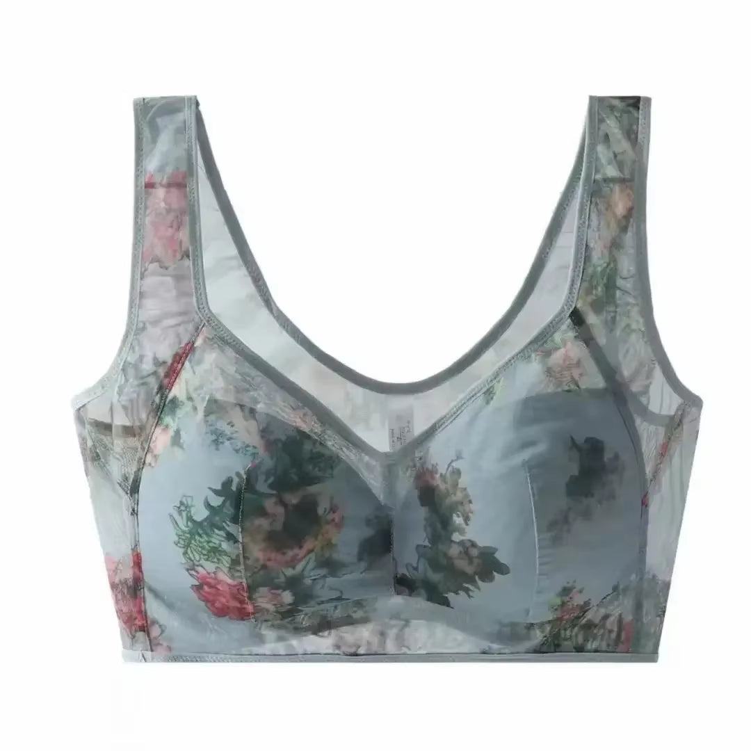 Everyday Ice Silk Lace Cooling Comfort Bra for Women - Push-Up Seamless Bralette in Large Size, No Underwire Design