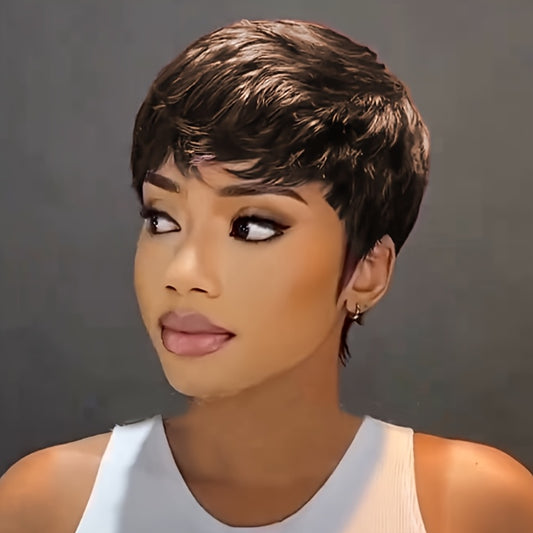 Women'S Brazilian Remy Human Hair Wig - Natural Brown (4# Color), 180% Density High Density, 6-Inch Short Straight Hairstyle, Rose Net for Everyday & Special Events - Realistic Look & Fullness - Compatible with All Light Tone