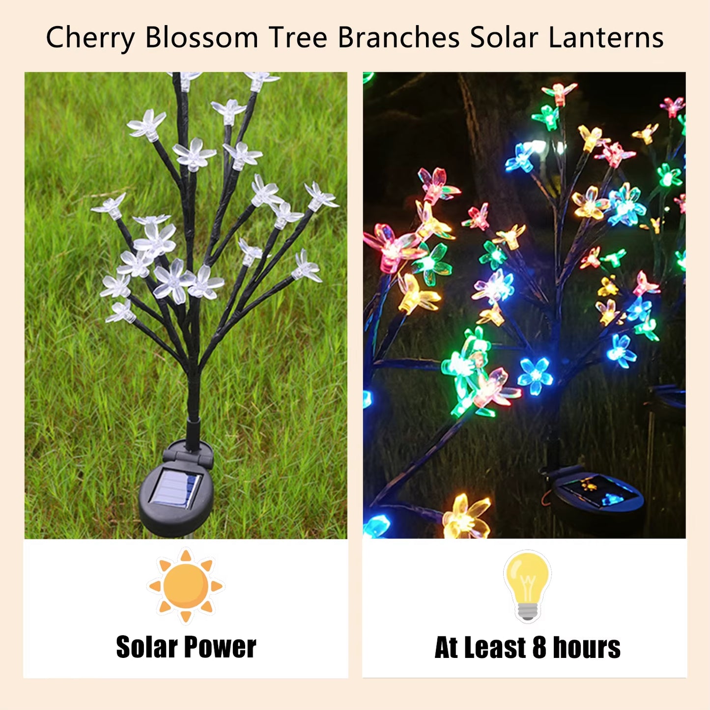 1 PC Solar Flower Pathway Lights Outdoor Sakura Tree Lighting 8 Modes Flush Mount Non-Detachable for Garden Lawn Patio Walkway