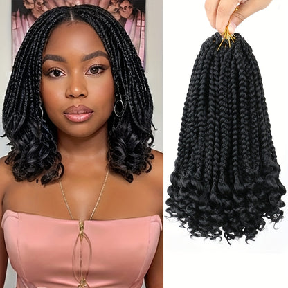 3 Packs Bellqueen Bohemian Box Braids Crochet Hair Extensions with Curly Ends - 10 Inch Short Box Braids, Dark Brown/Black -Looking Dreadlock-like Braids for Women, Volume & Length, Easy Clip-In/Weave-On (No)
