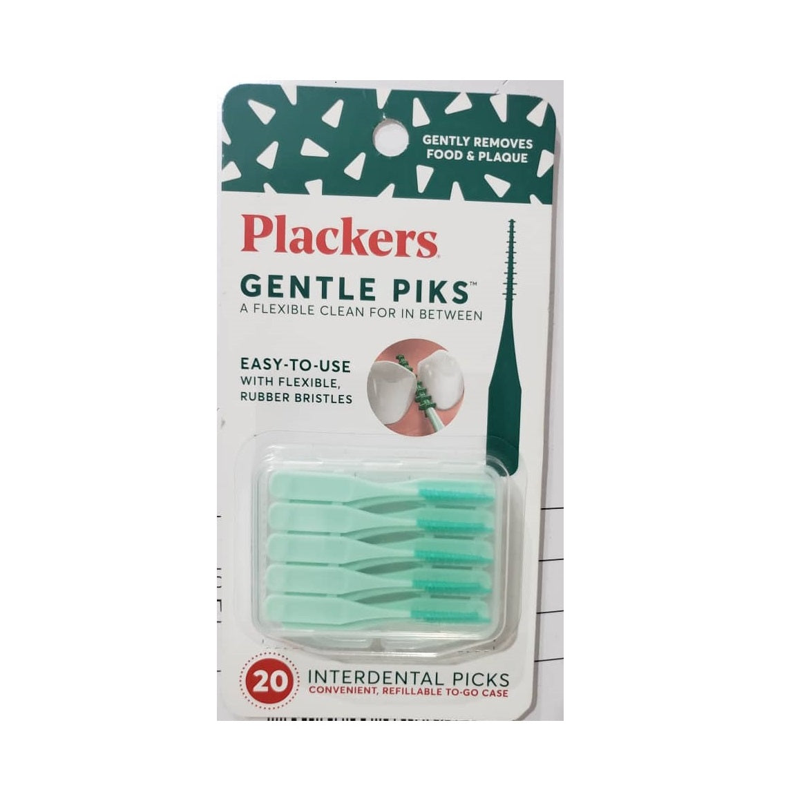 PLACKERS GENTLE PIKS , A FLEXIBLE CLEAN FOR IN BETWEEN, GENTLY REMOVES FOOD & PLAQUE