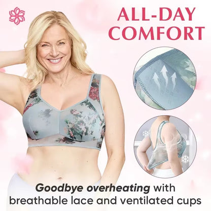 Everyday Ice Silk Lace Cooling Comfort Bra for Women - Push-Up Seamless Bralette in Large Size, No Underwire Design