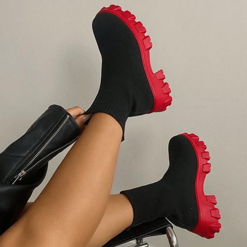 Women's Thick-soled Short Boots, Knitted Round Toe Shoes