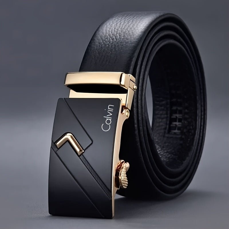 Men's Luxury Automatic Belt - Adjustable Formal & Casual Dress Belt with Alloy Auto Buckle, One-Touch Closure, Compatible with Dress Pants, Jeans, Business & Casual Attire - Ideal Gift for Dad, Husband, Professionals - Durabl