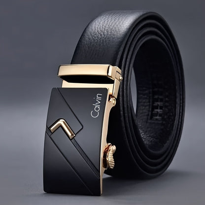 Men's Luxury Automatic Belt - Adjustable Formal & Casual Dress Belt with Alloy Auto Buckle, One-Touch Closure, Compatible with Dress Pants, Jeans, Business & Casual Attire - Ideal Gift for Dad, Husband, Professionals - Durabl