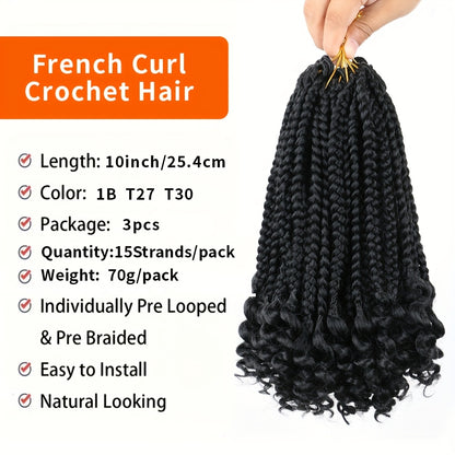 3 Packs Bellqueen Bohemian Box Braids Crochet Hair Extensions with Curly Ends - 10 Inch Short Box Braids, Dark Brown/Black -Looking Dreadlock-like Braids for Women, Volume & Length, Easy Clip-In/Weave-On (No)