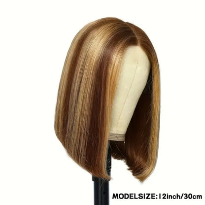 Short Bob Wig for Women & - Natural-Looking Body Wave Synthetic Hair with Golden Brown/Blonde/Beige/Brunette Ombre, Heat-Resistant Fiber & Breathable Mesh Cap, Middle Part Short Cut Wig for Daily Wear, Suits All Beige Tones &