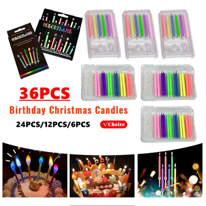 36-Piece Set of Eco-Friendly Colorful Birthday and Christmas Candles with Super Bright Flames