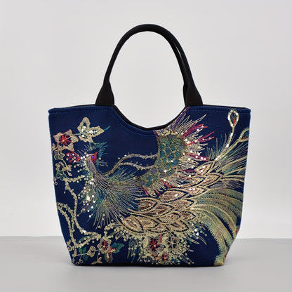 Wo 'S Embroidered Satchel Bag, Fashion Double Handle Purse, Retro Style Handbag with Removable Strap