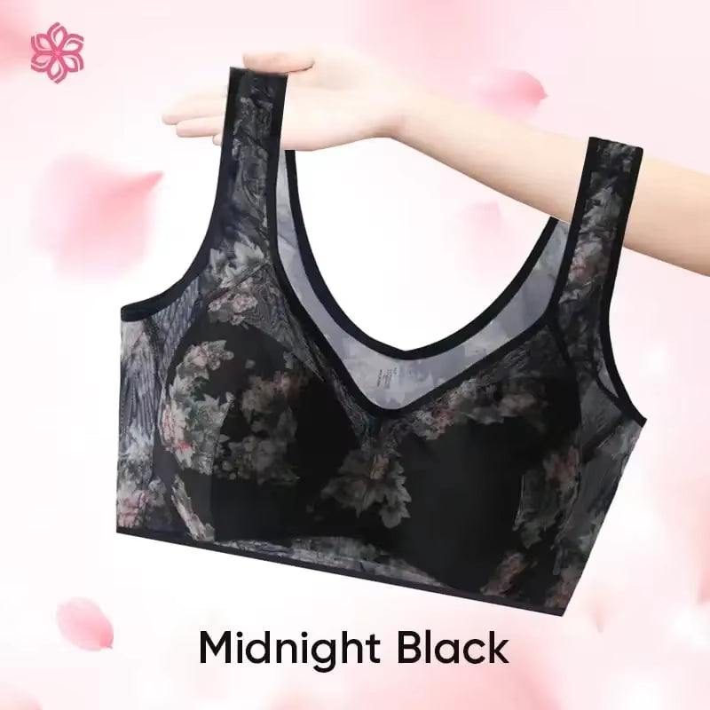 Everyday Ice Silk Lace Cooling Comfort Bra for Women - Push-Up Seamless Bralette in Large Size, No Underwire Design