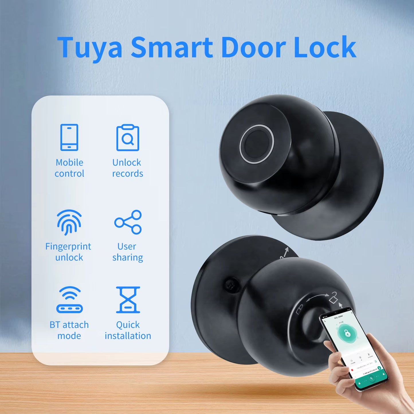 Bluetooth Fingerprint Smart Lock for Secure Home Entry - Tuya Smart Life Integration