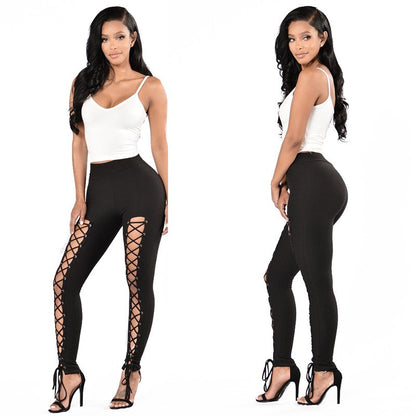 Women's Sexy High-Waisted Tight Leggings - 9/10 Length (Short Ankle) Cross-Over Strap Pants with Elastic Waistband, Solid Grey/Black/ Brown/Navy - Slim-Fit Stretchy Tummy Control for Mature Occasions, Workouts & Casual Attire