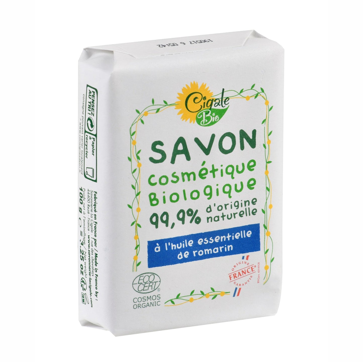 SAVON COSMÉTIQUE BIOLOGIQUE 99.9% D'ORIGINE NATURELLE , CIGALE BIO