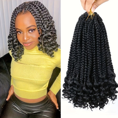 3 Packs Bellqueen Bohemian Box Braids Crochet Hair Extensions with Curly Ends - 10 Inch Short Box Braids, Dark Brown/Black -Looking Dreadlock-like Braids for Women, Volume & Length, Easy Clip-In/Weave-On (No)