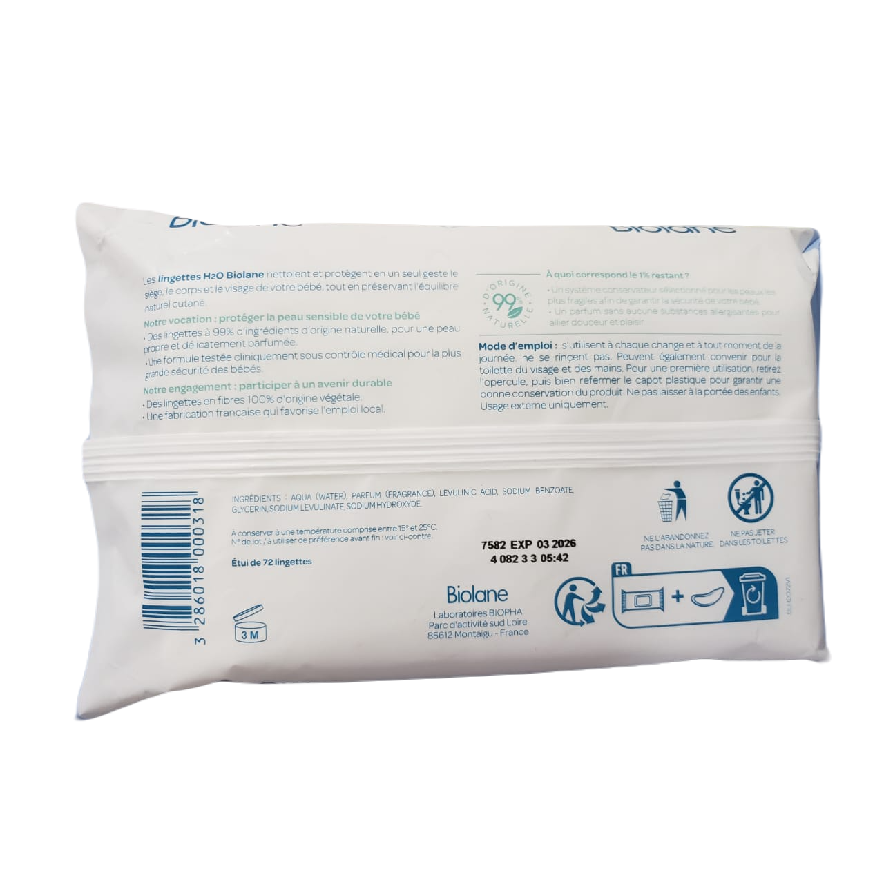 BIOLANE, 72 LIGETTE, TESTÉ CLINIQUEMENT,  X 72 LINGETTES