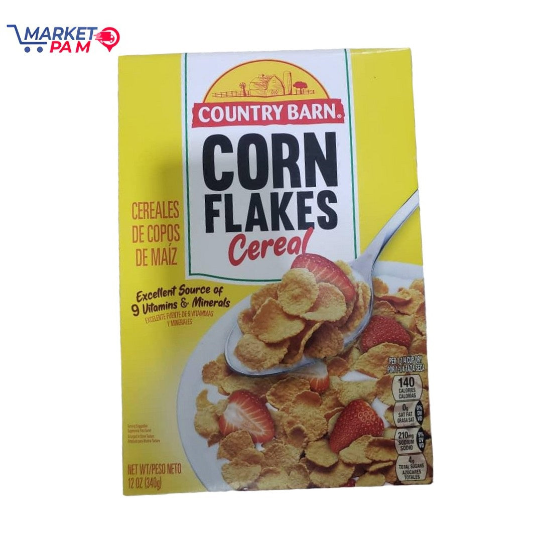 CORN FLAKES CEREAL (COUNTRY BARN), CEREALES DE COPOS DE MAÍS, NET WT 12 OZ (340 g)
