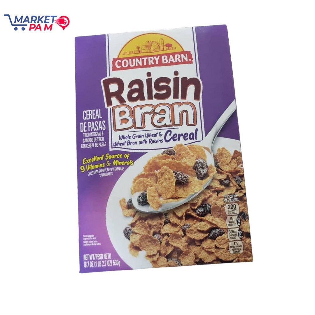 RAISIN BRAN (COUNTRY BARN) CEREAL DE PASAS , NET WT 18.7 OZ / 630 g