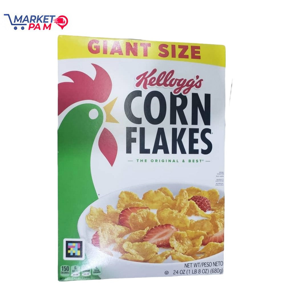 CORN FLAKES , KELLOG'S, GIANT SIZE, NET WT 24 OZ ( 1 LB 8 OZ , 680 g)