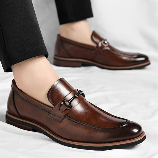 Men'S Slip-On Loafers - British Style Business Casual Shoes, Pointed Toe, Breathable & Comfortable, Brown, Versatile for Formal & Casual Attire, All-Season Wear, Formal Footwear, Sleek Shoe Design, Durable Rubber Sole