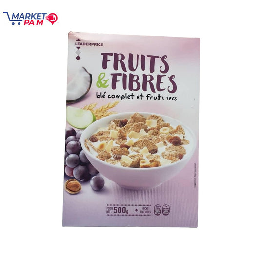 CEREALES, FRUITS & FIBRES, BLÉ COMPLET ET FRUITS SECS, POID NET /500 g