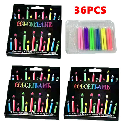 36-Piece Set of Eco-Friendly Colorful Birthday and Christmas Candles with Super Bright Flames