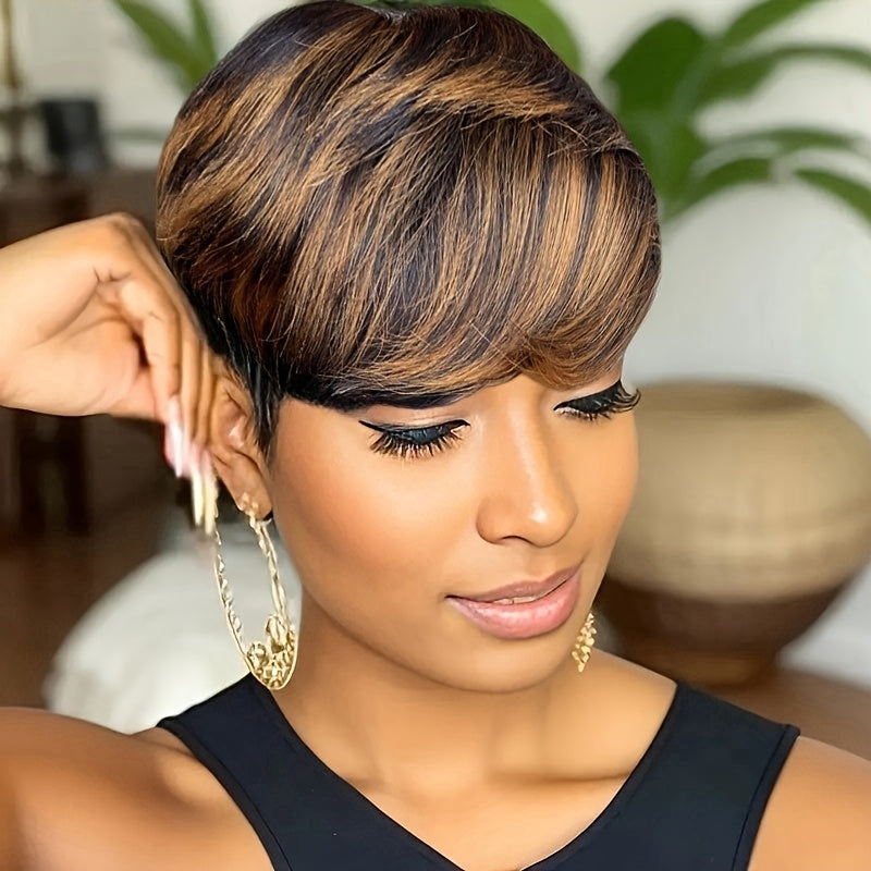 Women'S Elegant Short Bob Wig - Glueless Layered Bangs, Density Human Hair, Natural Look, No Glue Needed, Everyday & Party Hairstyle, Easy Maintenance, Perfect for Easter, Holidays, and Everyday Use - Ideal for Beginners & Pr