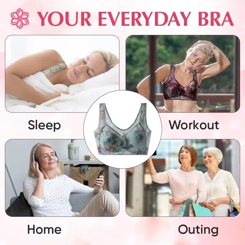 Everyday Ice Silk Lace Cooling Comfort Bra for Women - Push-Up Seamless Bralette in Large Size, No Underwire Design