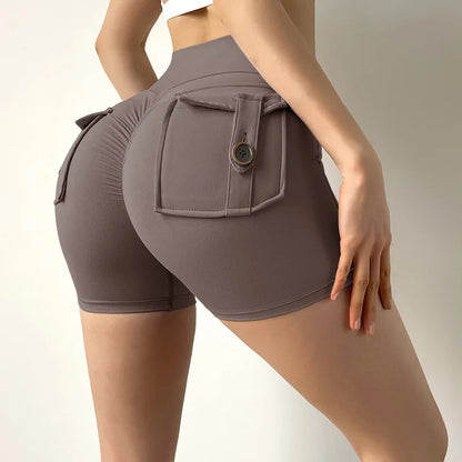 Custom Logo Pocket Gym Fitness Butt Lifting Nude Workout Yoga Pants Sports Shorts Yoga Shorts