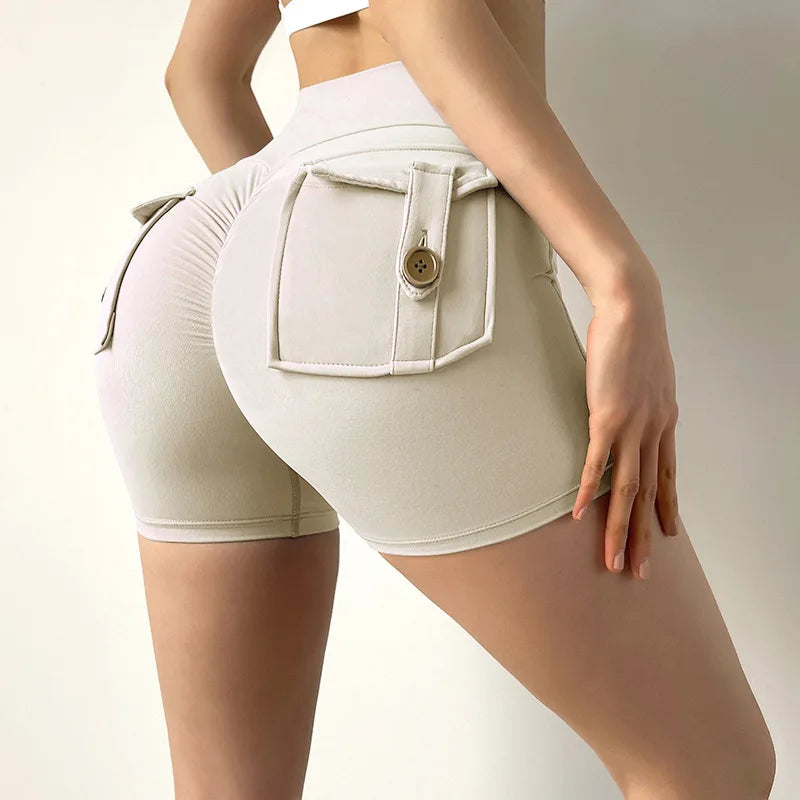 Custom Logo Pocket Gym Fitness Butt Lifting Nude Workout Yoga Pants Sports Shorts Yoga Shorts