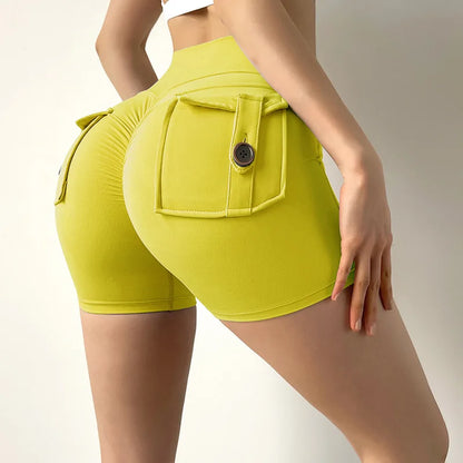 Custom Logo Pocket Gym Fitness Butt Lifting Nude Workout Yoga Pants Sports Shorts Yoga Shorts