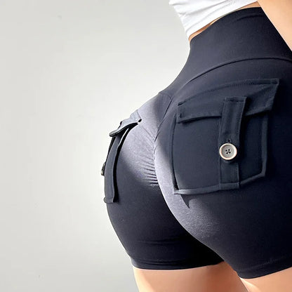 Custom Logo Pocket Gym Fitness Butt Lifting Nude Workout Yoga Pants Sports Shorts Yoga Shorts