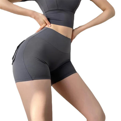 Custom Logo Pocket Gym Fitness Butt Lifting Nude Workout Yoga Pants Sports Shorts Yoga Shorts