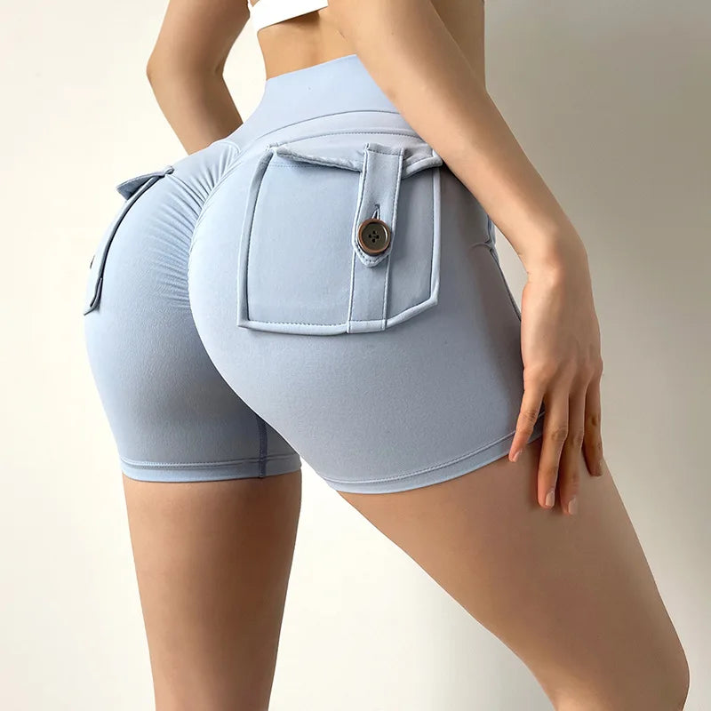 Custom Logo Pocket Gym Fitness Butt Lifting Nude Workout Yoga Pants Sports Shorts Yoga Shorts