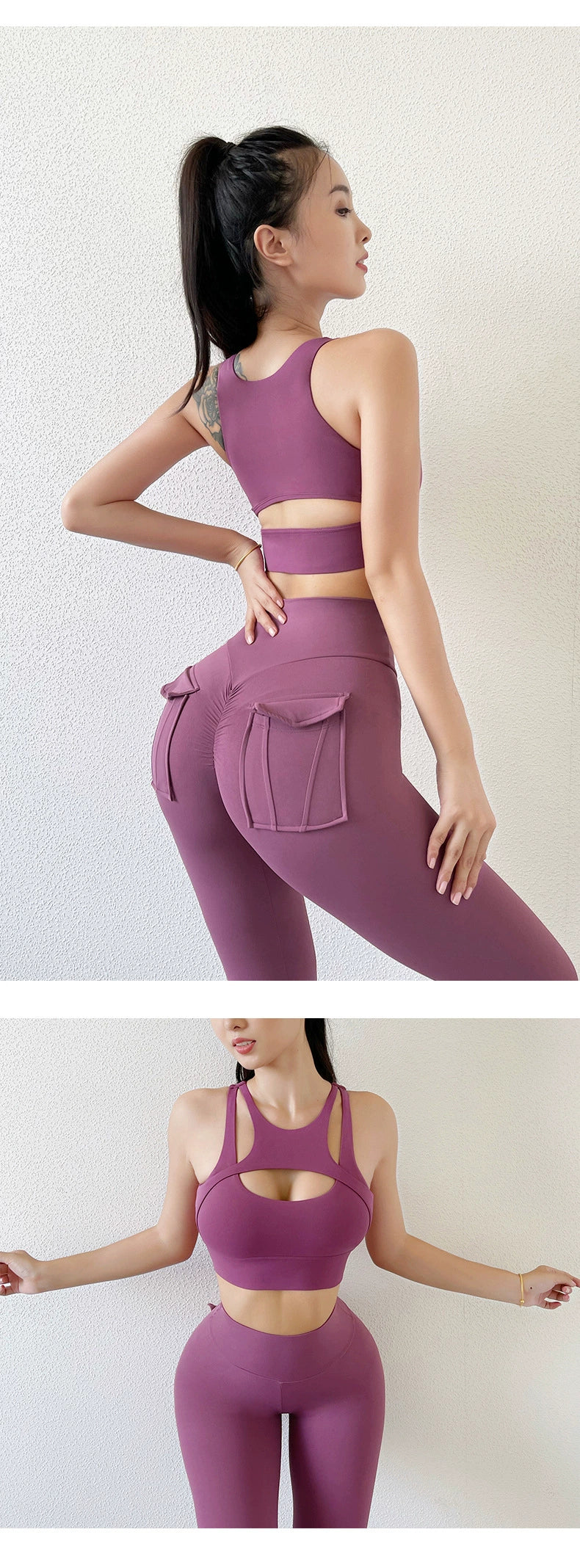 Yoga Clothes Suit Women's Sexy Fashion Gather Shockproof Brushed Classy Internet Celebrity Peach Hip Tight High Waist Fitness Pants