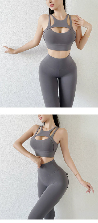 Yoga Clothes Suit Women's Sexy Fashion Gather Shockproof Brushed Classy Internet Celebrity Peach Hip Tight High Waist Fitness Pants