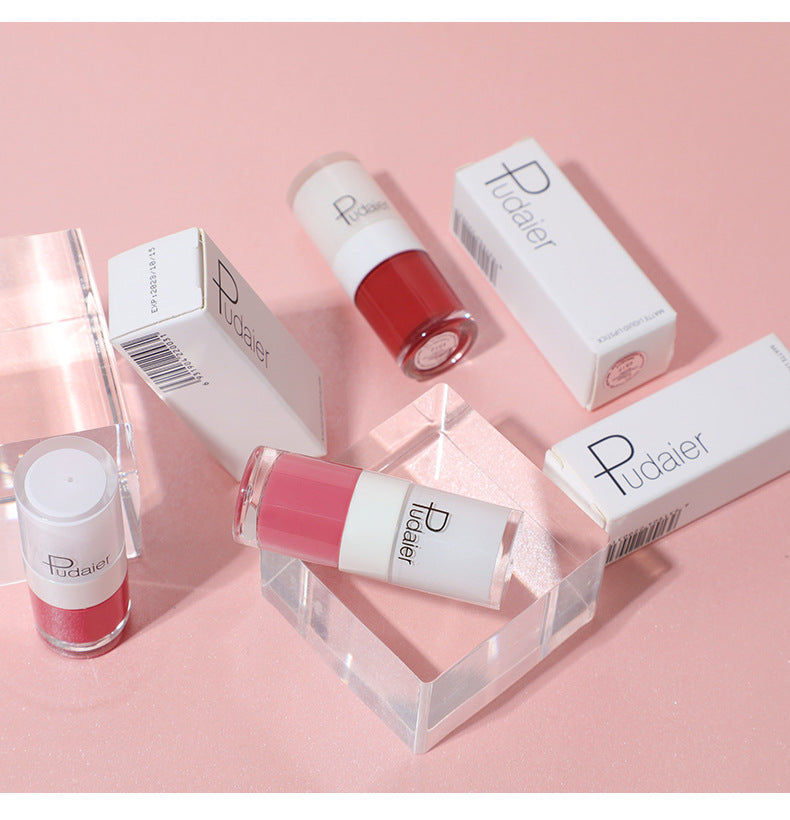 Pudaier Velvet Matte Liquid Lip Gloss Glaze Makeup Waterproof Long Lasting Non-Fade Non-Stick Lipgloss Make-up for Miss Women