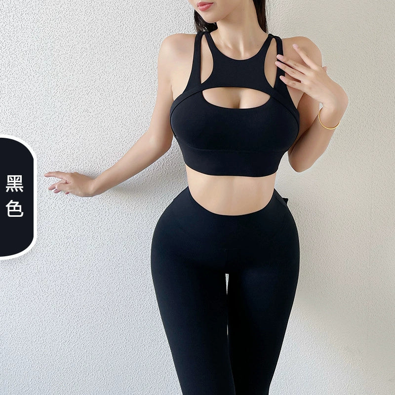 Yoga Clothes Suit Women's Sexy Fashion Gather Shockproof Brushed Classy Internet Celebrity Peach Hip Tight High Waist Fitness Pants