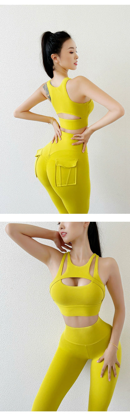 Yoga Clothes Suit Women's Sexy Fashion Gather Shockproof Brushed Classy Internet Celebrity Peach Hip Tight High Waist Fitness Pants