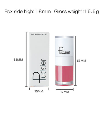 Pudaier Velvet Matte Liquid Lip Gloss Glaze Makeup Waterproof Long Lasting Non-Fade Non-Stick Lipgloss Make-up for Miss Women
