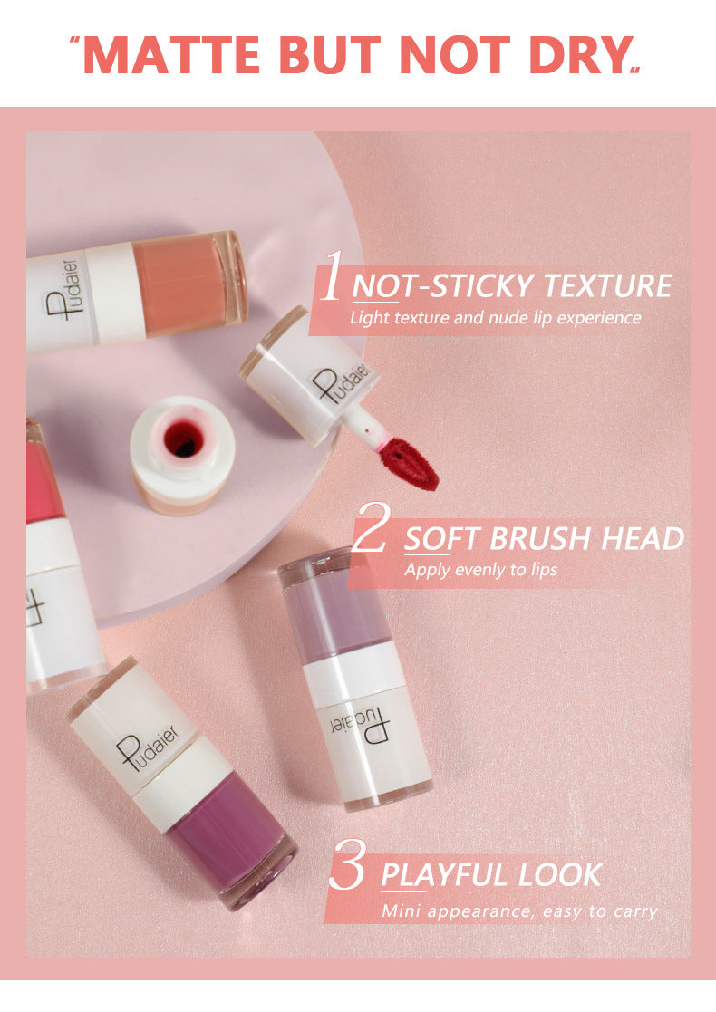 Pudaier Velvet Matte Liquid Lip Gloss Glaze Makeup Waterproof Long Lasting Non-Fade Non-Stick Lipgloss Make-up for Miss Women