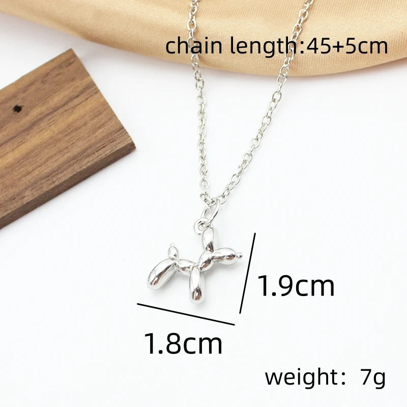 3D Balloon Dog Pendant Necklaces for Women Gold Silver Color Chain Robotic Animal Clavicle Choker Collar Wedding Christmas Gift