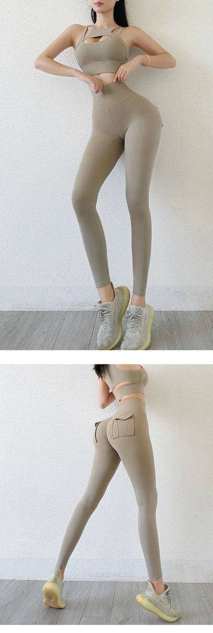 Nylon Leggings Women's Pants Sport Yoga Pants Sexy Tight High Waist Elastic Women's Panties Pocket legging High Workout