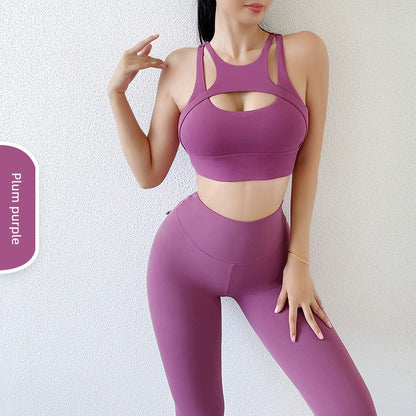 Yoga Clothes Suit Women's Sexy Fashion Gather Shockproof Brushed Classy Internet Celebrity Peach Hip Tight High Waist Fitness Pants