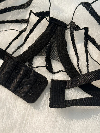 2pcs Women's Bra Set Sexy Lace Mesh Lingerie Set Ultra Thin Breathable Comfortable Lightweight Scallop Transparent Lingerie Set