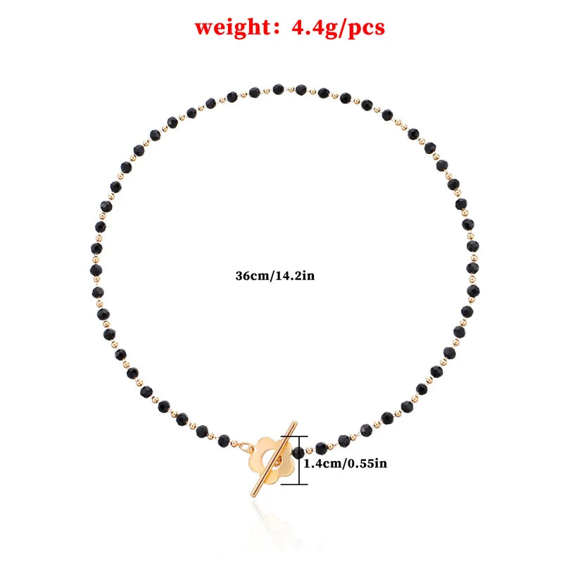 2022 New Fashion Luxury Black Crystal Glass Bead Chain Choker Necklace For Women Flower Lariat Lock Collar Necklace Gifts