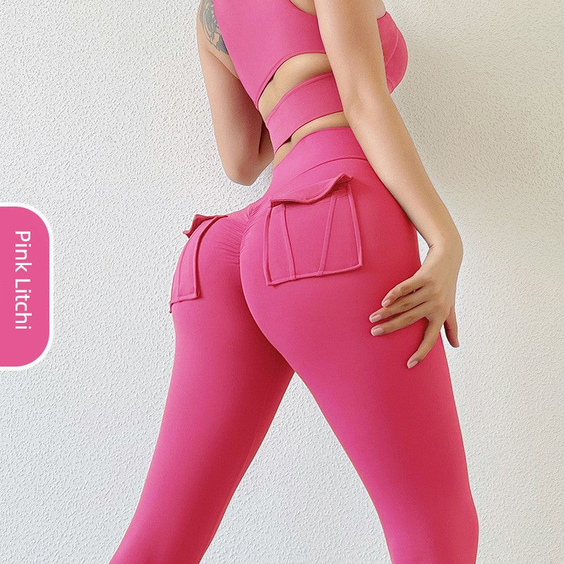 Yoga Clothes Suit Women's Sexy Fashion Gather Shockproof Brushed Classy Internet Celebrity Peach Hip Tight High Waist Fitness Pants